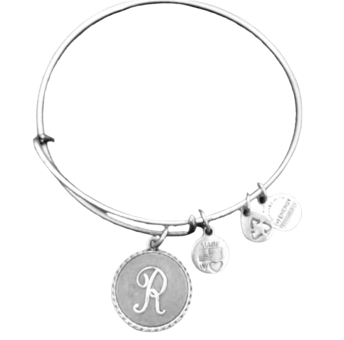 “R” Initial Charm Bangle Bracelet