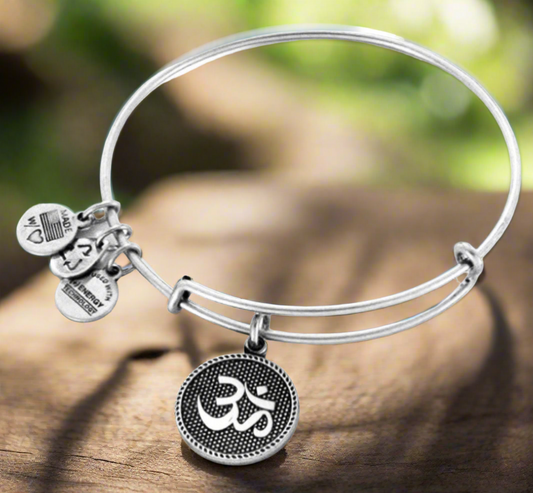 Alex and Ani - Ohm Symbol Charm Bangle Bracelet, Rafaelian Silver/Gold, Collectable Gift for Her