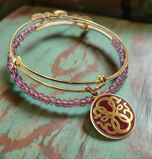 Alex and Ani - Garnet Beaded Bangle in Rafaelian Gold, + Cabernet “Path of Life”