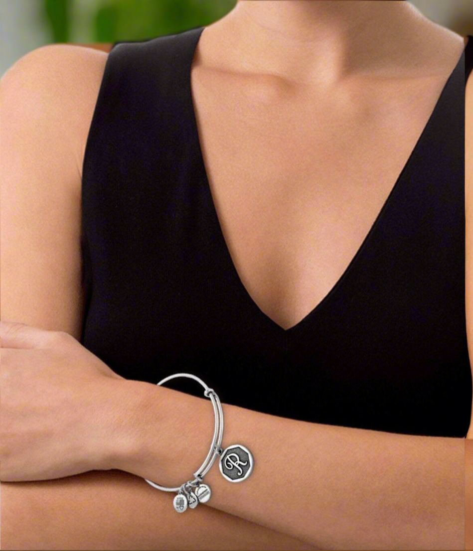 “R” Initial Charm Bangle Bracelet