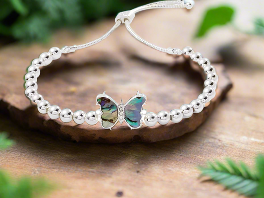 Alex and Ani - Carved Abalone Butterfly Tennis Bolo Bracelet, Pull Charm Bangle