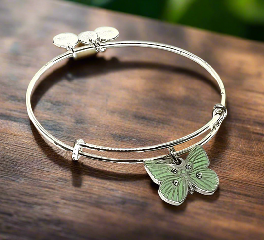Alex and Ani - Rare Green Butterfly Charm Bangle Bracelet