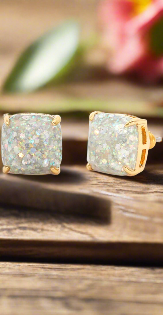 Kate Spade New York Glitter Gold Square Stud Earrings - Opal