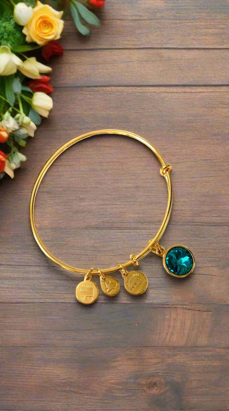 Alex and Ani - December Birthstone Blue Zircon Crystal Charm Bangle Bracelets, 3 Styles