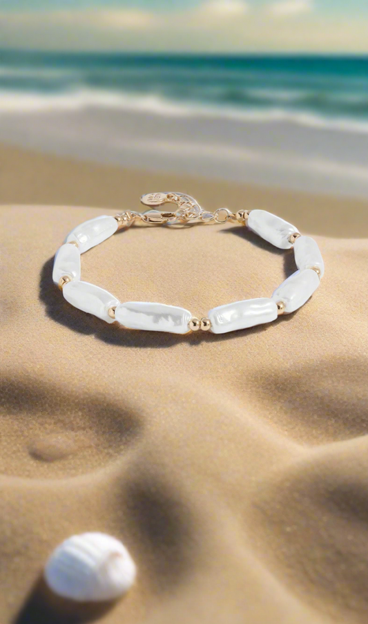 Alex and Ani – Biwa Stick Pearl with Rafaelian Gold Beads