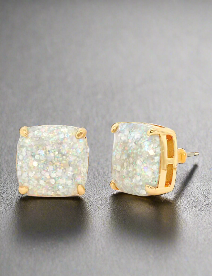 Kate Spade New York Glitter Gold Square Stud Earrings - Opal