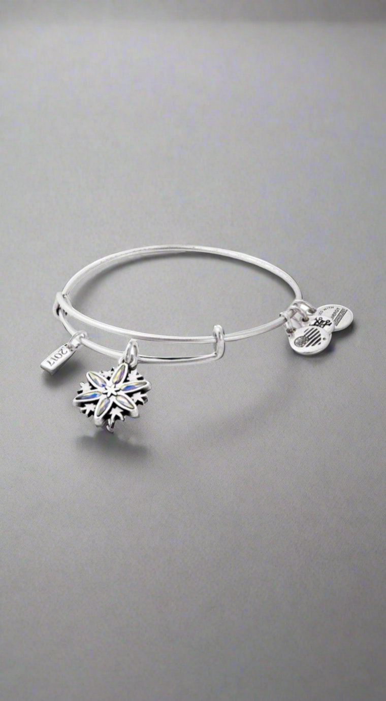 Alex and Ani - Limited Edition 2017 Snowflake Charm Bangle, NWOT Rafaelian Gold/Shiny Silver with AB Swarovski Crystals, Gift for Her