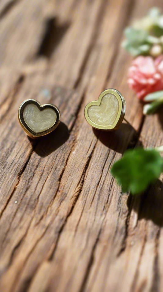 Alex and Ani - Pearlized Heart Shaped Stud Earrings, 18k Gold Plated, Sterling Silver