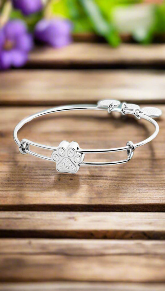 Alex and Ani - Pavé Paw Prints Symbol Bead Slider Charm Bangle, Swarovski Crystals