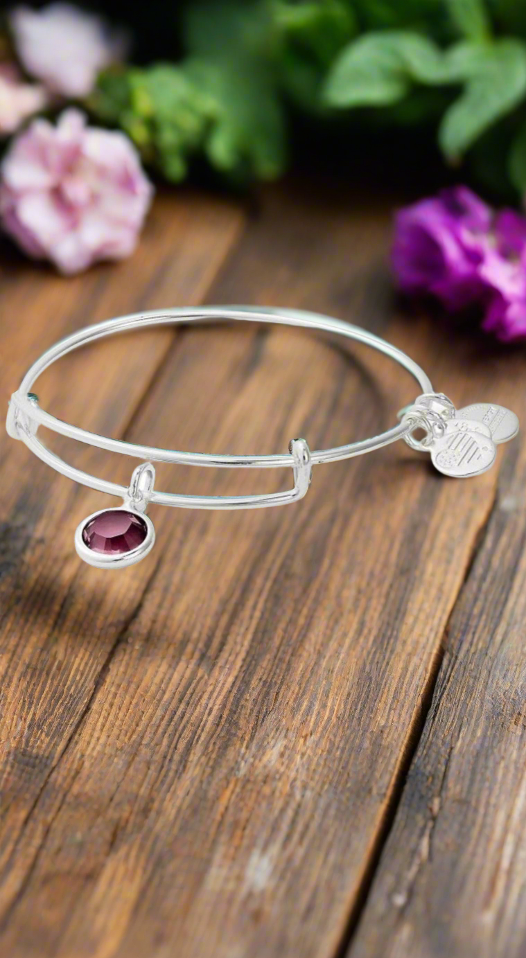 Alex and Ani - February Birth Amethyst Swarovski Crystal, Three Styles Bangle Bracelet