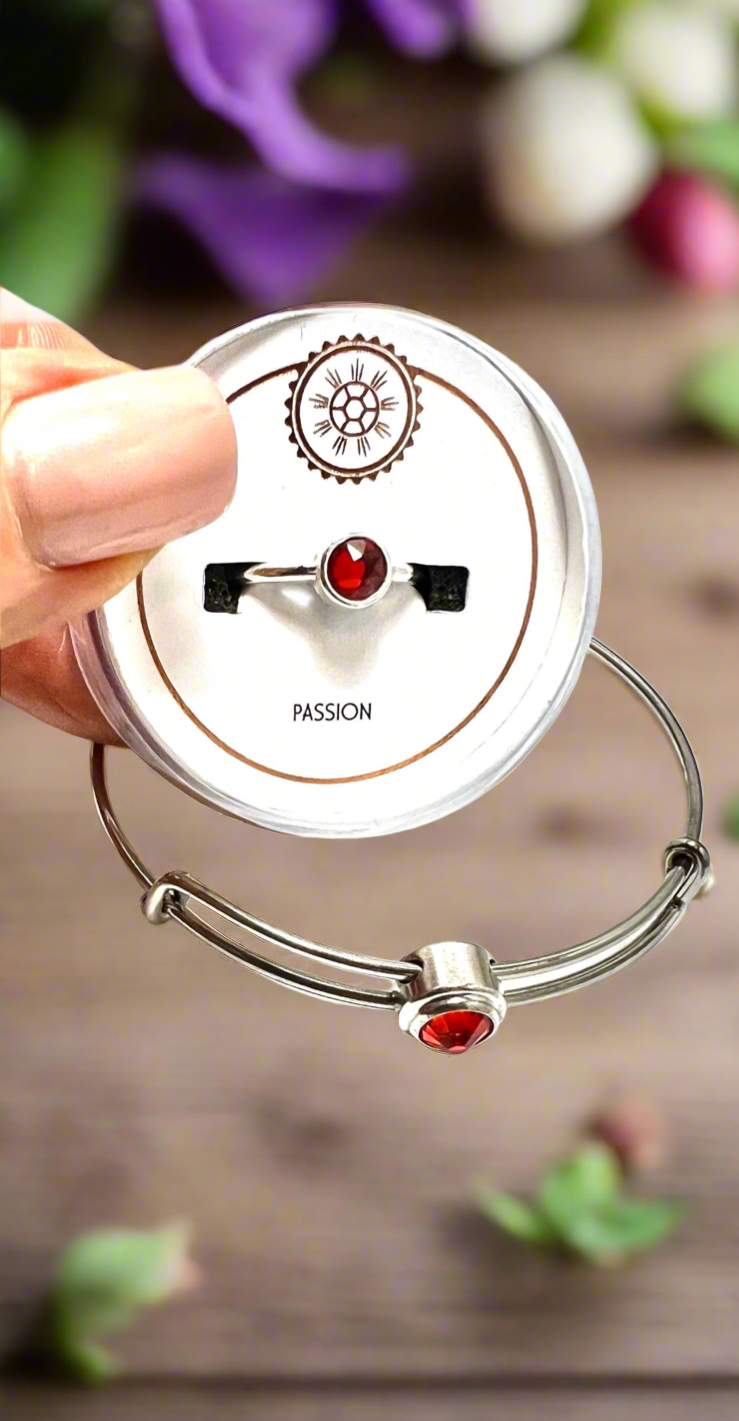 Alex and Ani - July Birth Siam Crystal Ring + July Siam Swarovski Crystal Slider, One Size Fits All, Collectible Ring and Bangle Gift Set