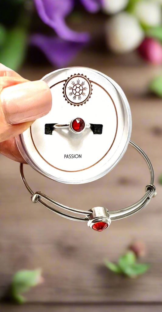 Alex and Ani - July Birth Siam Crystal Ring + July Siam Swarovski Crystal Slider, One Size Fits All, Collectible Ring and Bangle Gift Set