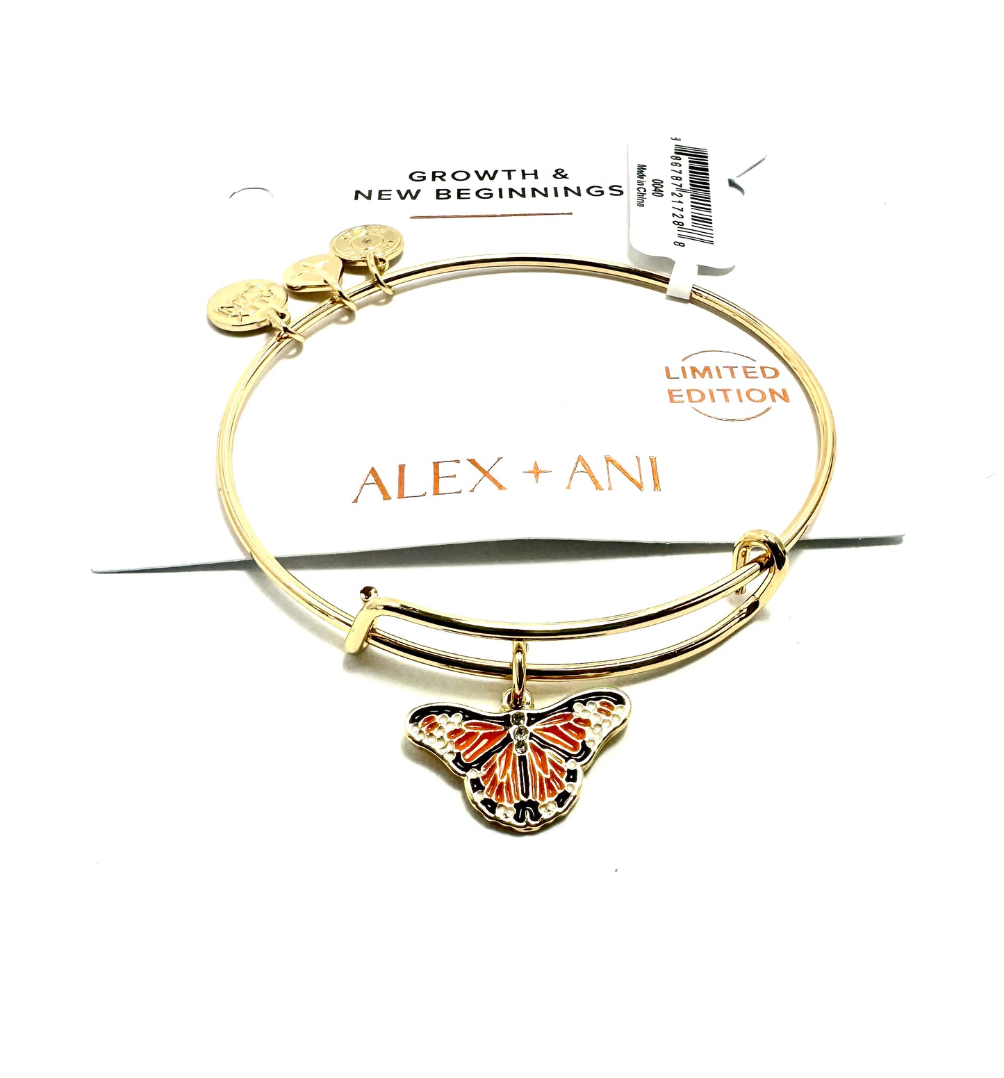 Alex and Ani - Monarch Butterfly Charm Bangle Bracelet, Shiny Gold, NWT + Card, Limited Edition