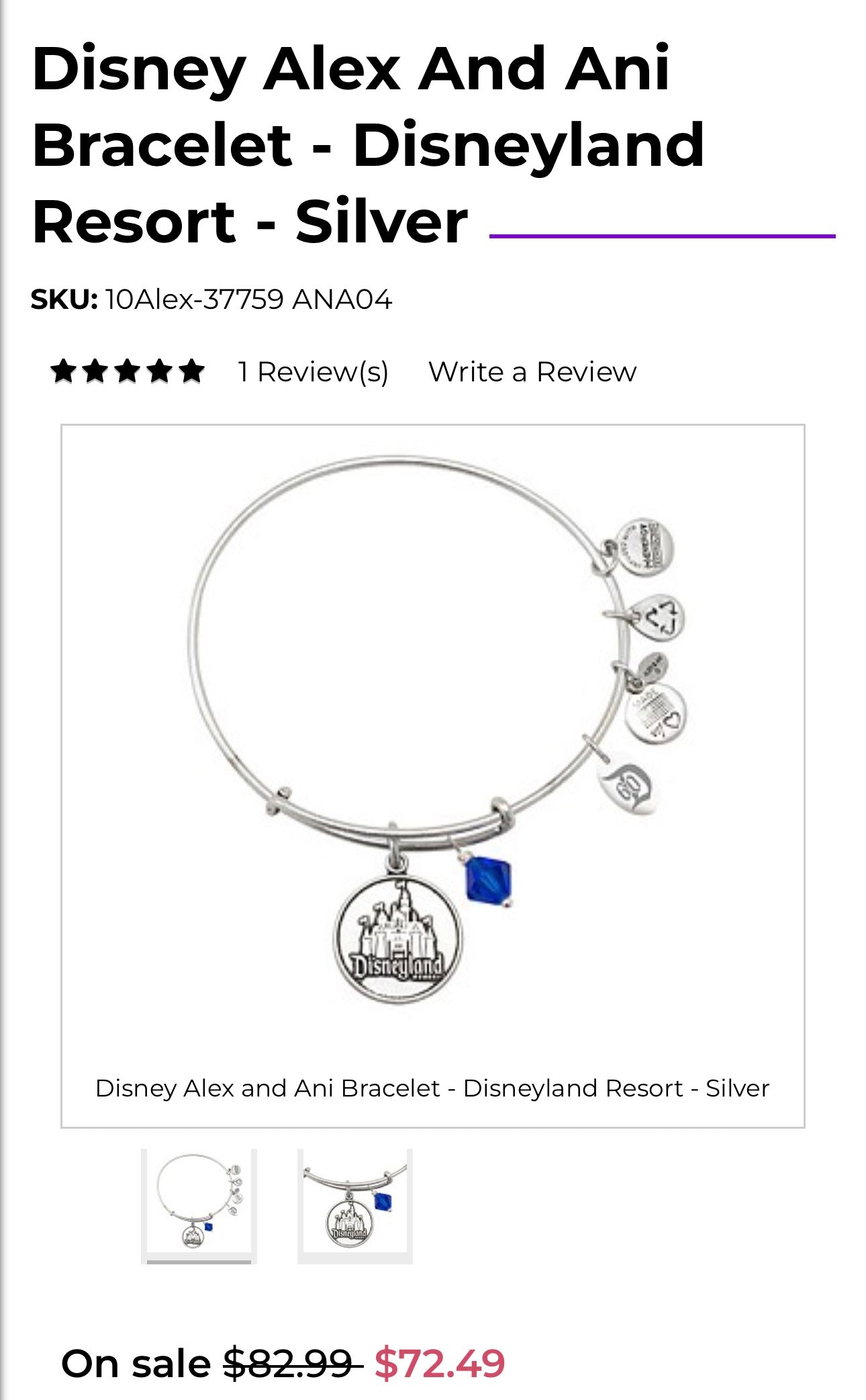 Alex and Ani - Disneyland Anniversary Castle Charm Bangle Bracelet