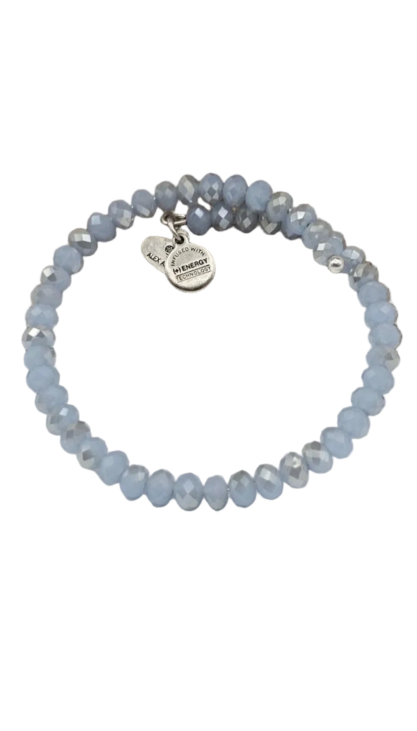 Alex and Ani - Aquamarine Faceted Crystal Beaded Wrap Bangle Bracelet, Vintage Sixty-Six