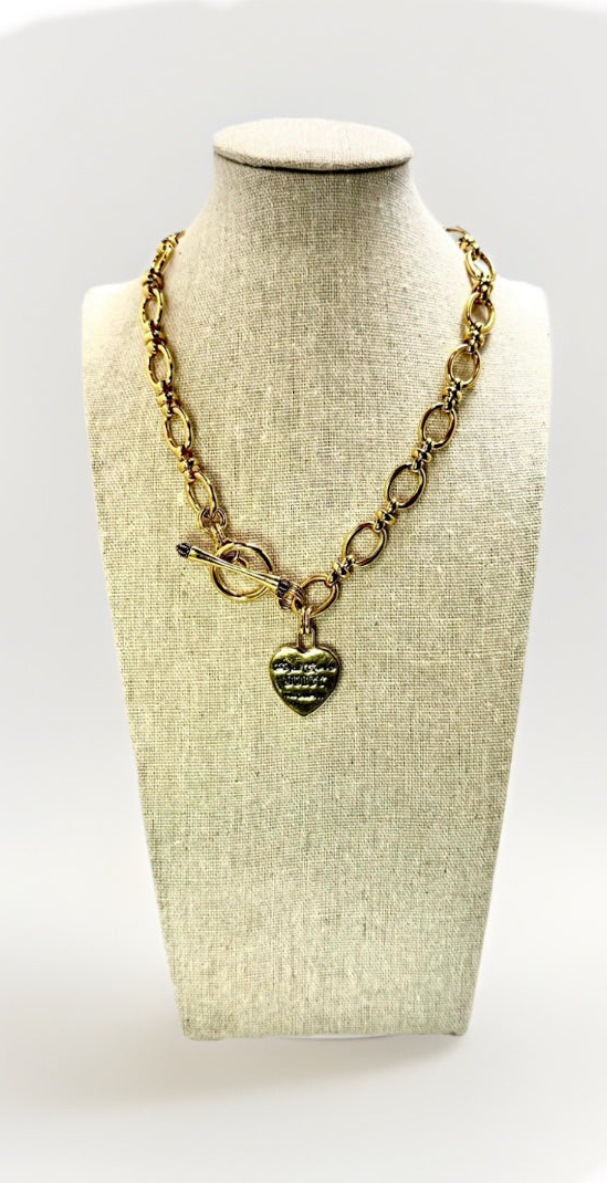 Vintage Royal Juicy Couture Gold Heart Large Link Necklace