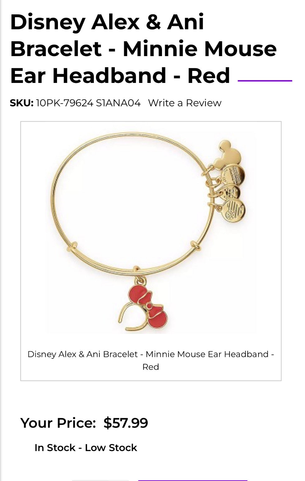 Alex and Ani - Minnie Headband Red Ears Charm Bangle Bracelet