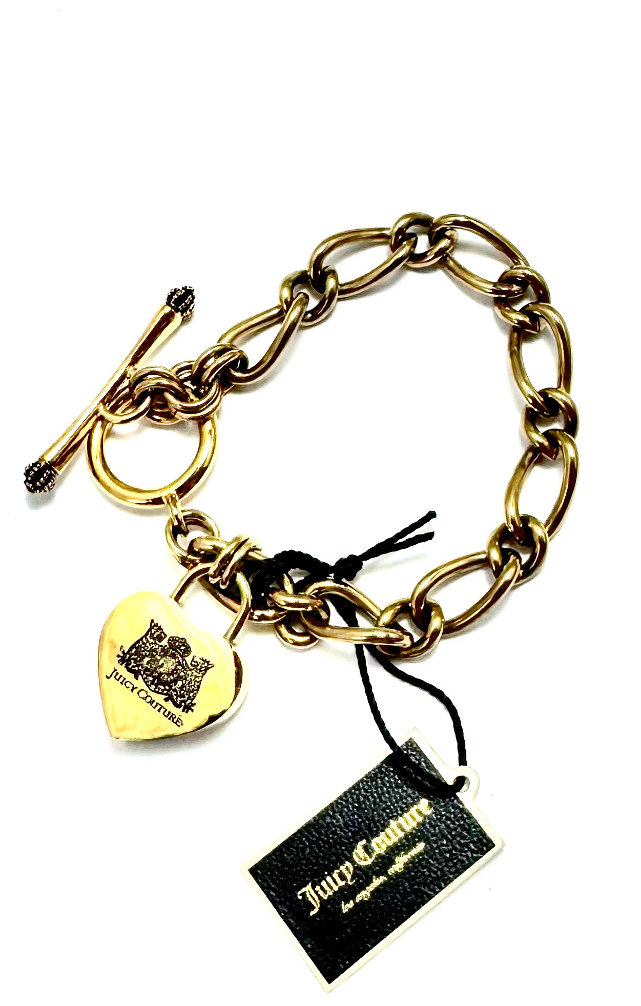 Vintage Juicy Couture “Royal Couture” Gold Heart Charm with Crystals Toggle Bracelet