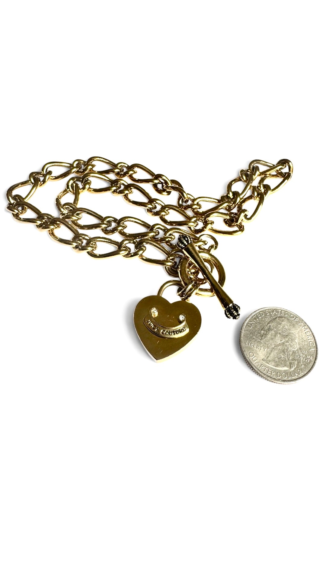 Vintage Juicy Couture ‘Royal Couture’ Gold Heart Large Link Toggle Necklace