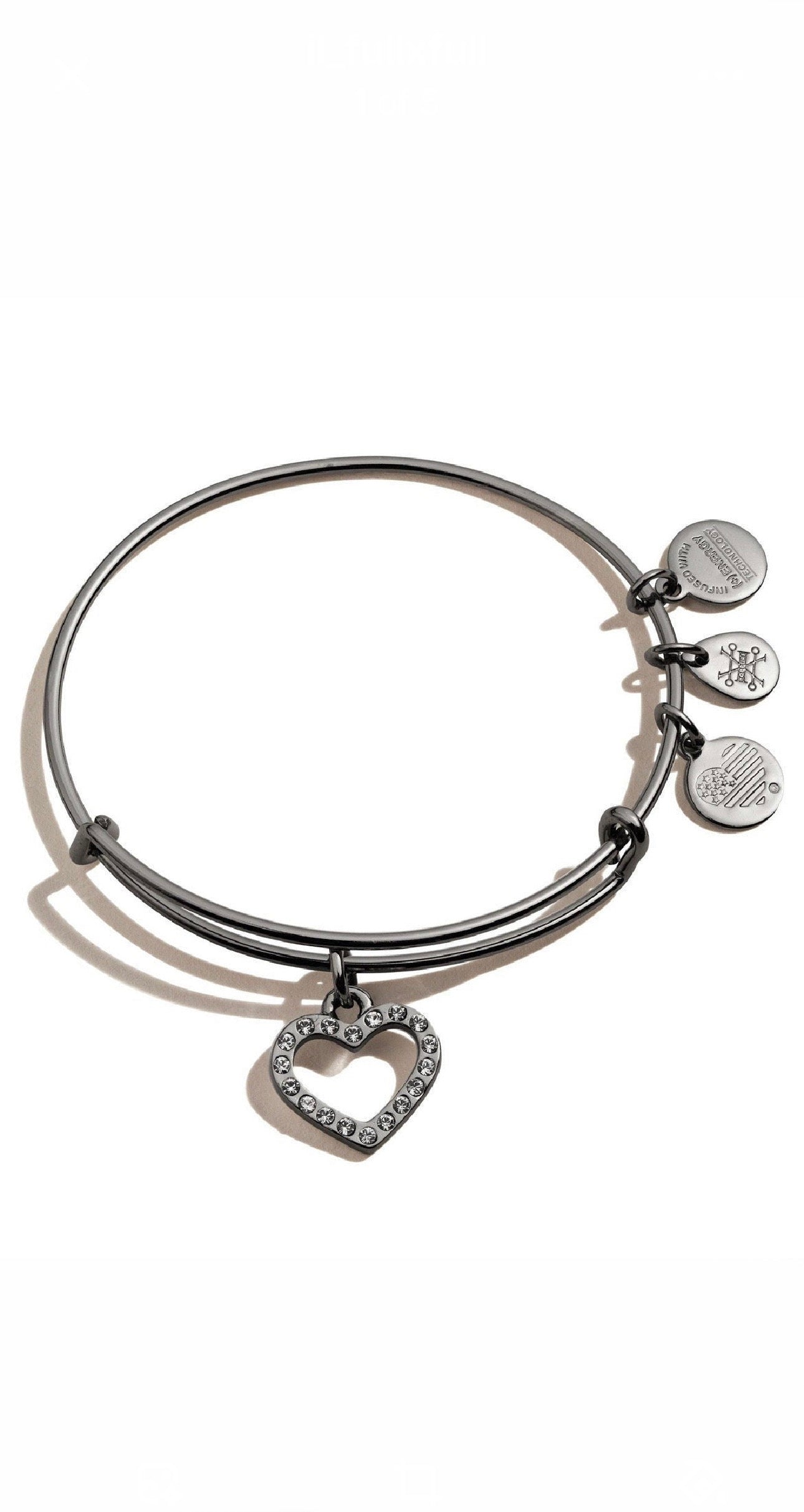 Alex and Ani - Swarovski Crystal Pave Heart Charm Bangle Bracelet, Midnight Silver