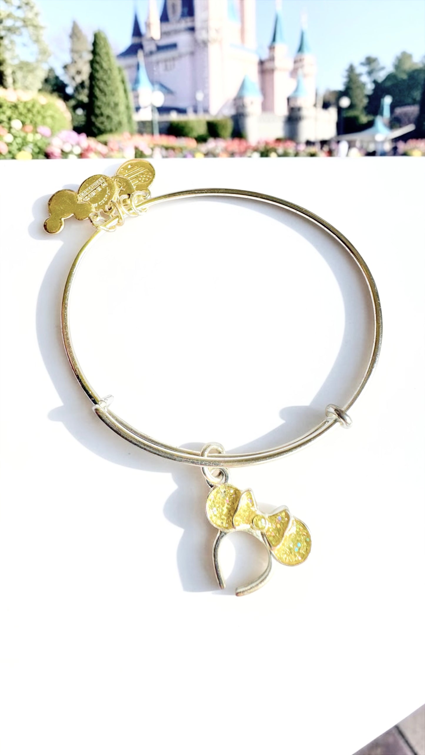 Alex and Ani - Minnie Headband Yellow Glittery Ears Charm Bangle Bracelet