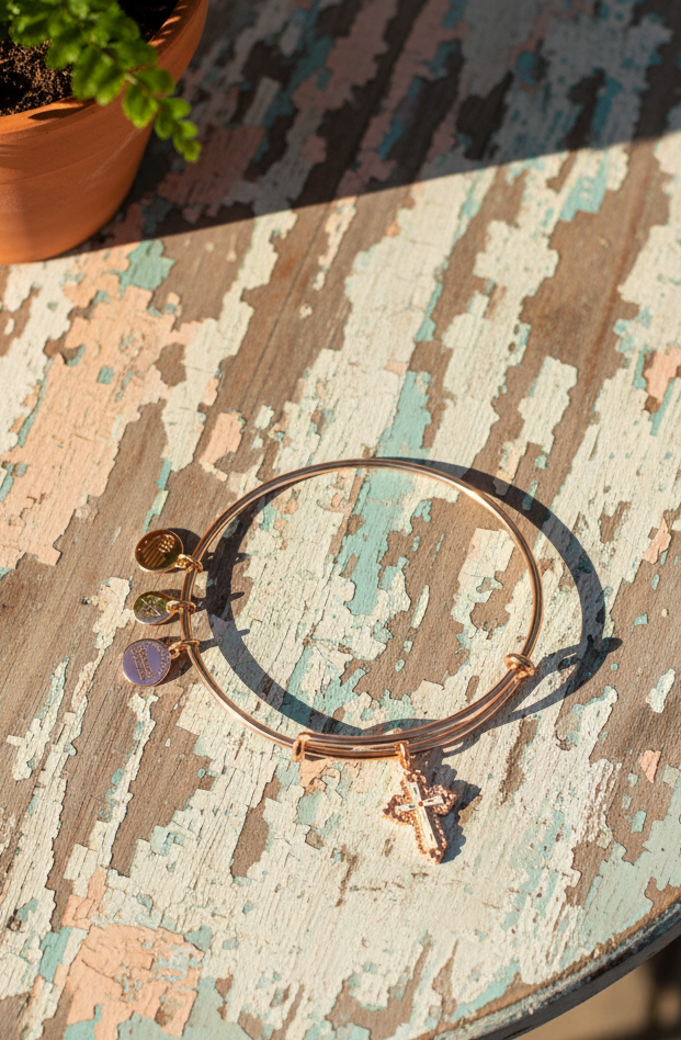 Alex and Ani - Flower Cross Charm Bangle Bracelet