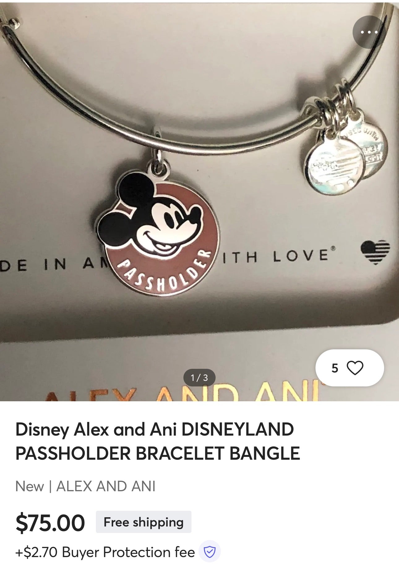 Alex and Ani - Park Exclusive, Passholder Mickey Mouse Charm Bangle Bracelet