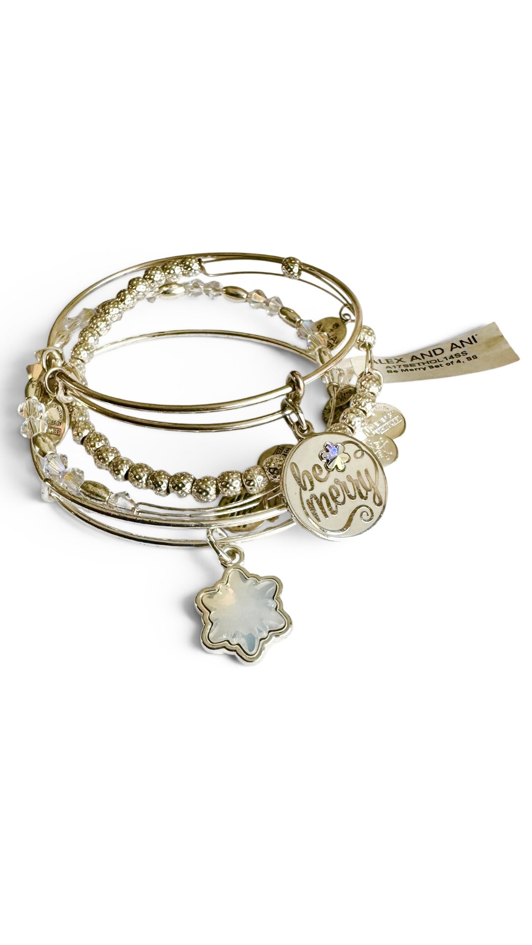 Alex and Ani - Be Merry Holiday Bracelets Set of 4, with 2 Beaded Bangles