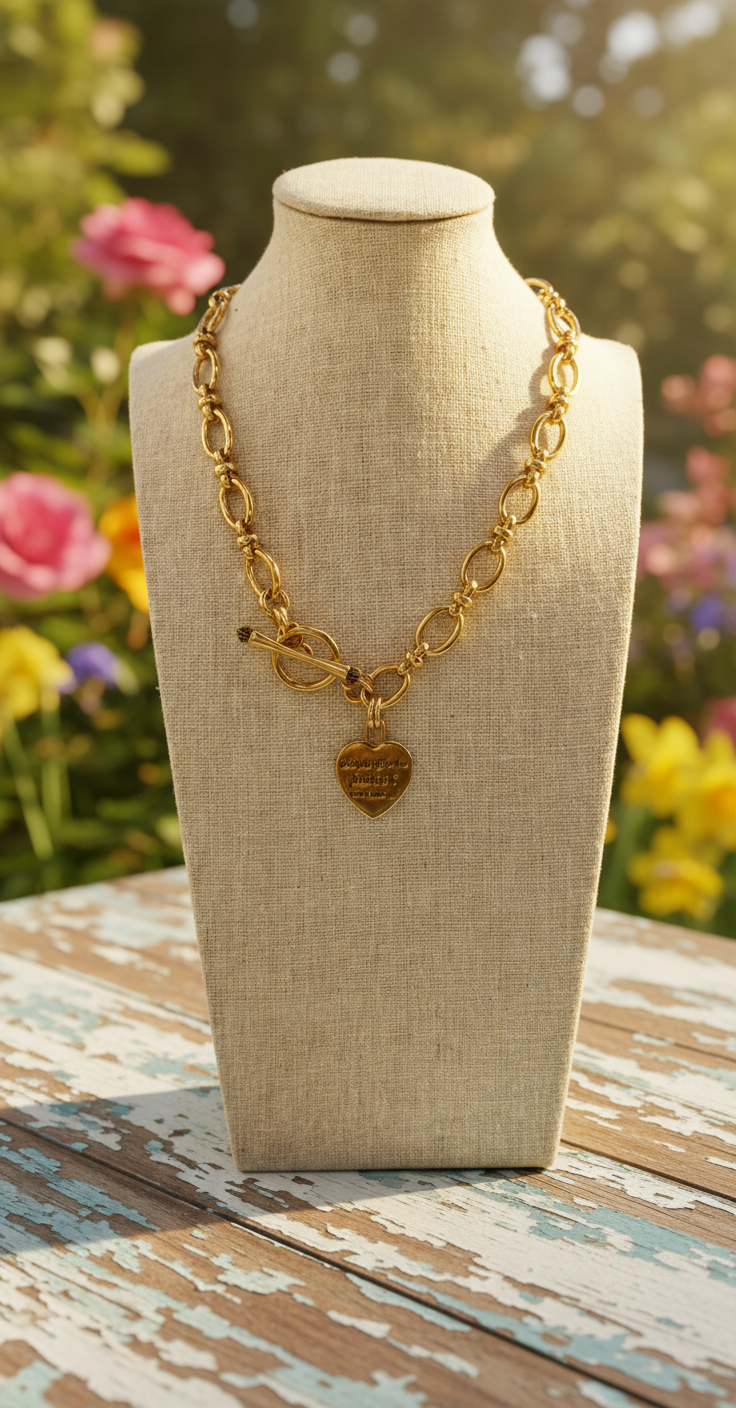 Vintage Royal Juicy Couture Gold Heart Large Link Necklace