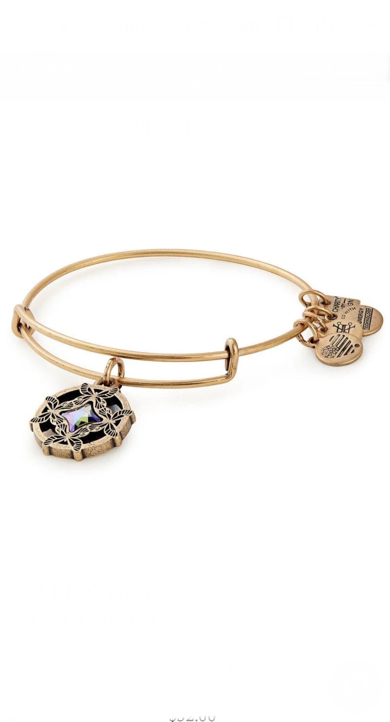 Alex and Ani - Wings of Change Butterfly Charm Bangle Bracelet with a Swarovski Crystal
