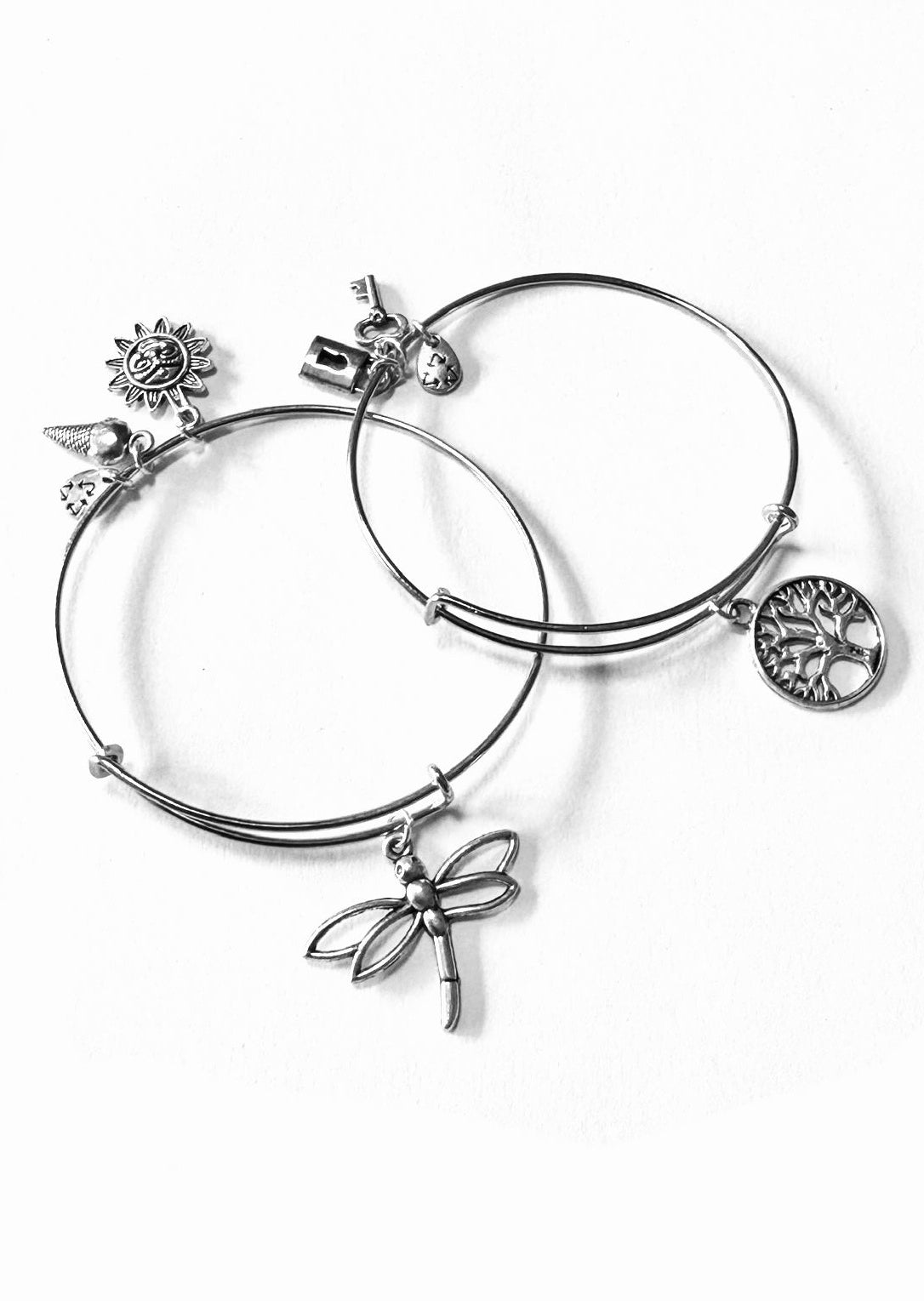 Dragonfly and Tree of Life Charm Bangle Bracelets, Set of 2 - Special Sale