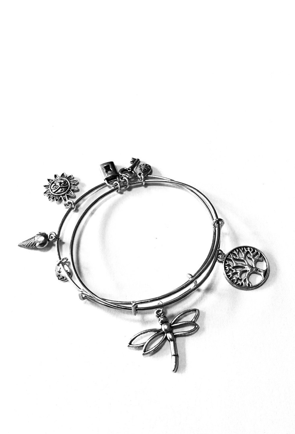 Dragonfly and Tree of Life Charm Bangle Bracelets, Set of 2 - Special Sale