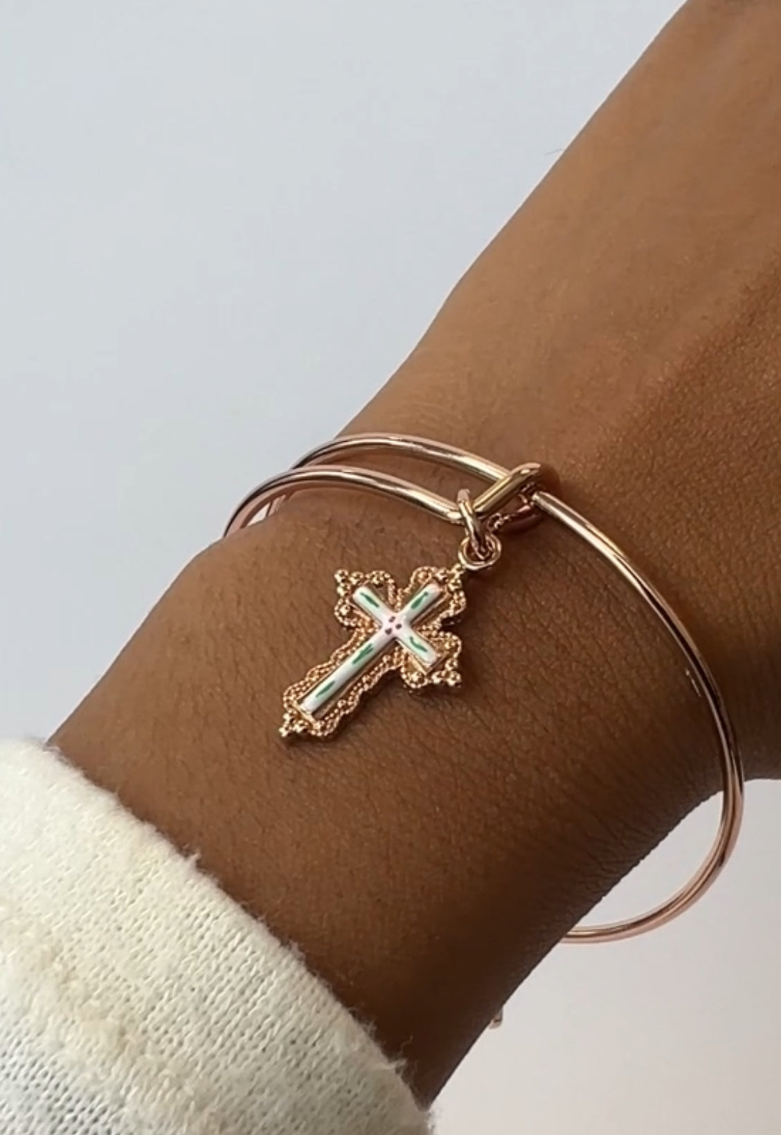 Alex and Ani - Flower Cross Charm Bangle Bracelet