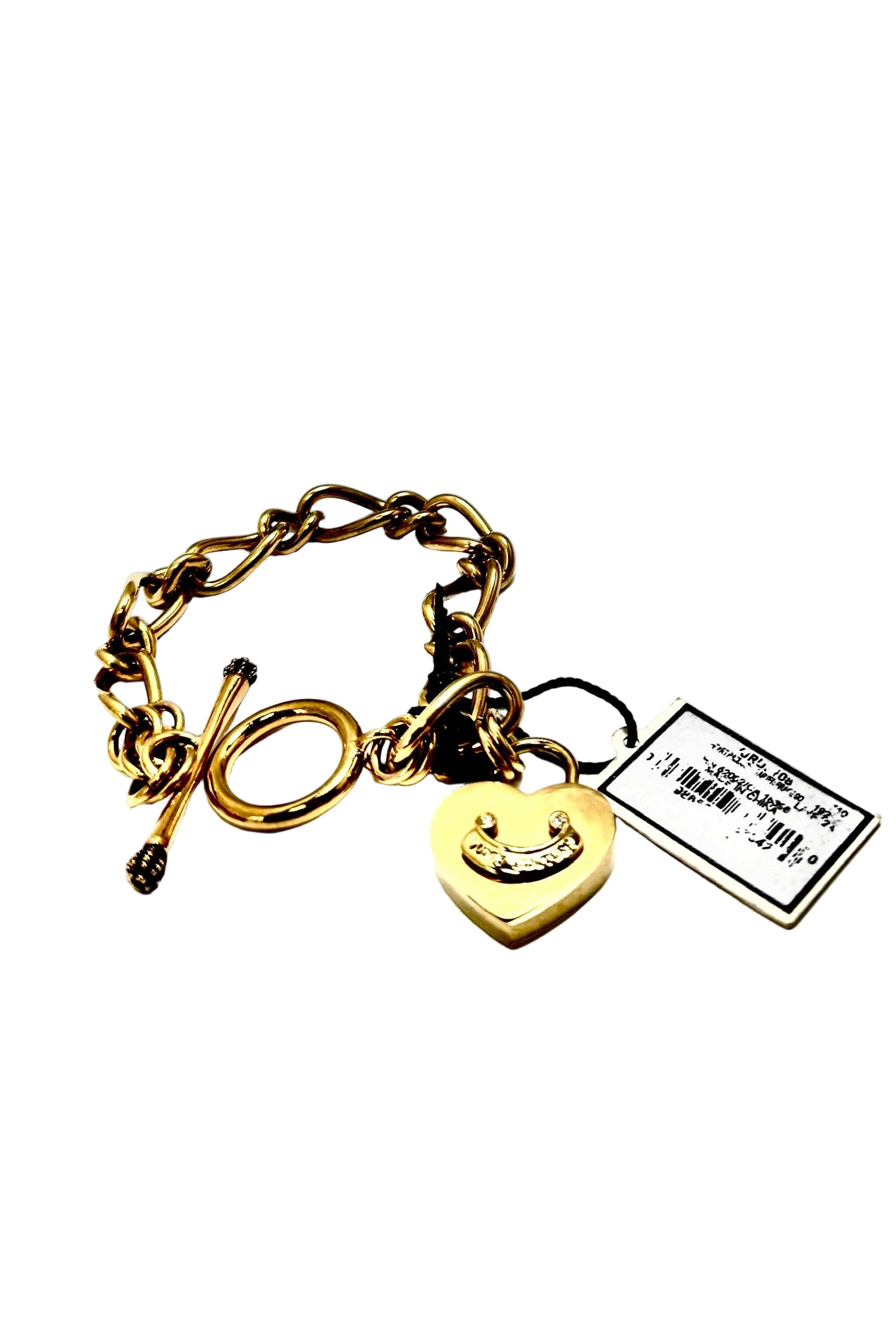 Vintage Juicy Couture “Royal Couture” Gold Heart Charm with Crystals Toggle Bracelet