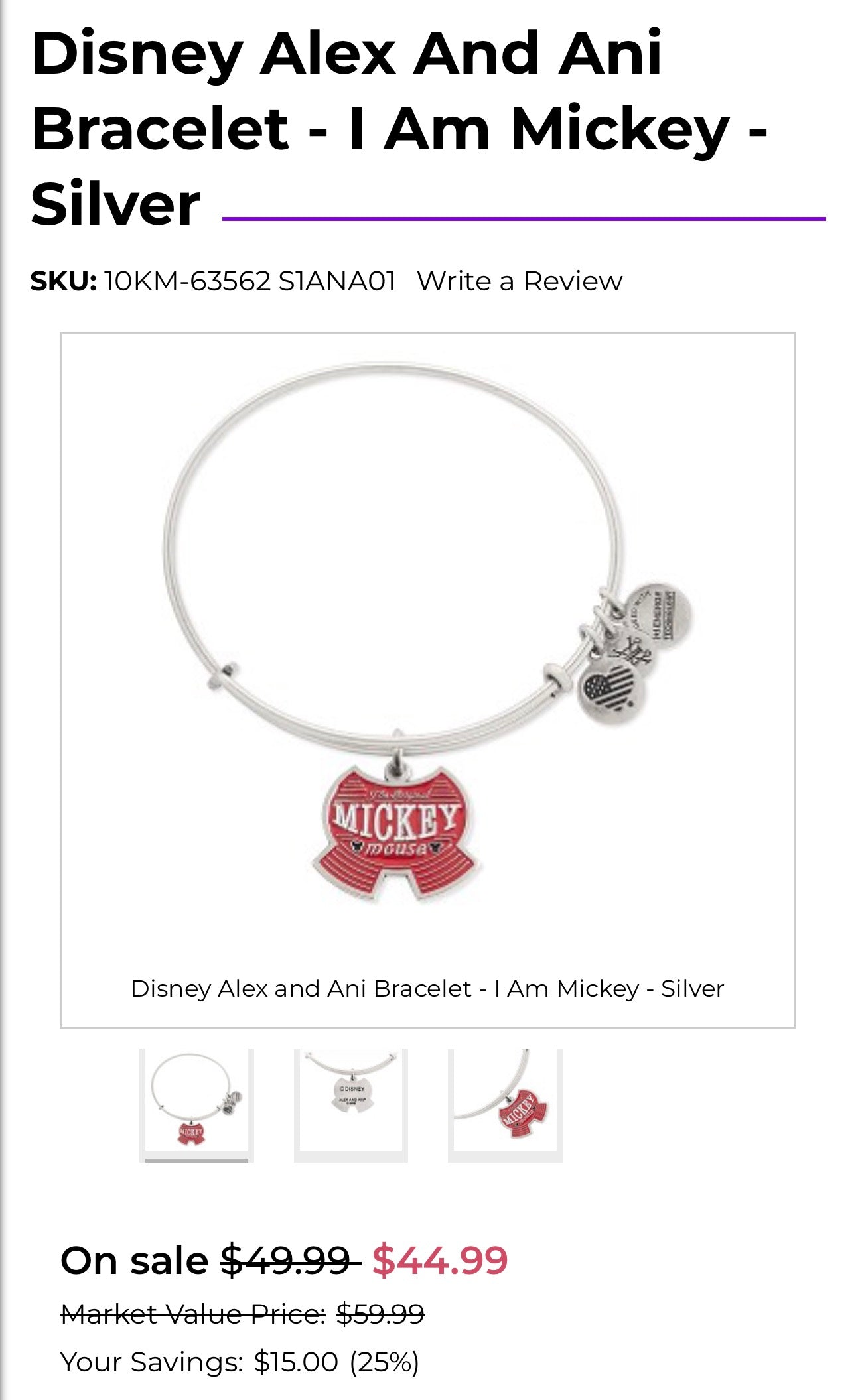 Alex and Ani -  I am Mickey Shorts Disney Park Exclusive Charm Bangle Bracelet