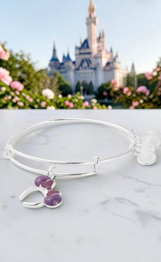 Alex and Ani - Minnie Headband Purple Enamel & Glittery Ears Charm Bangle Bracelet