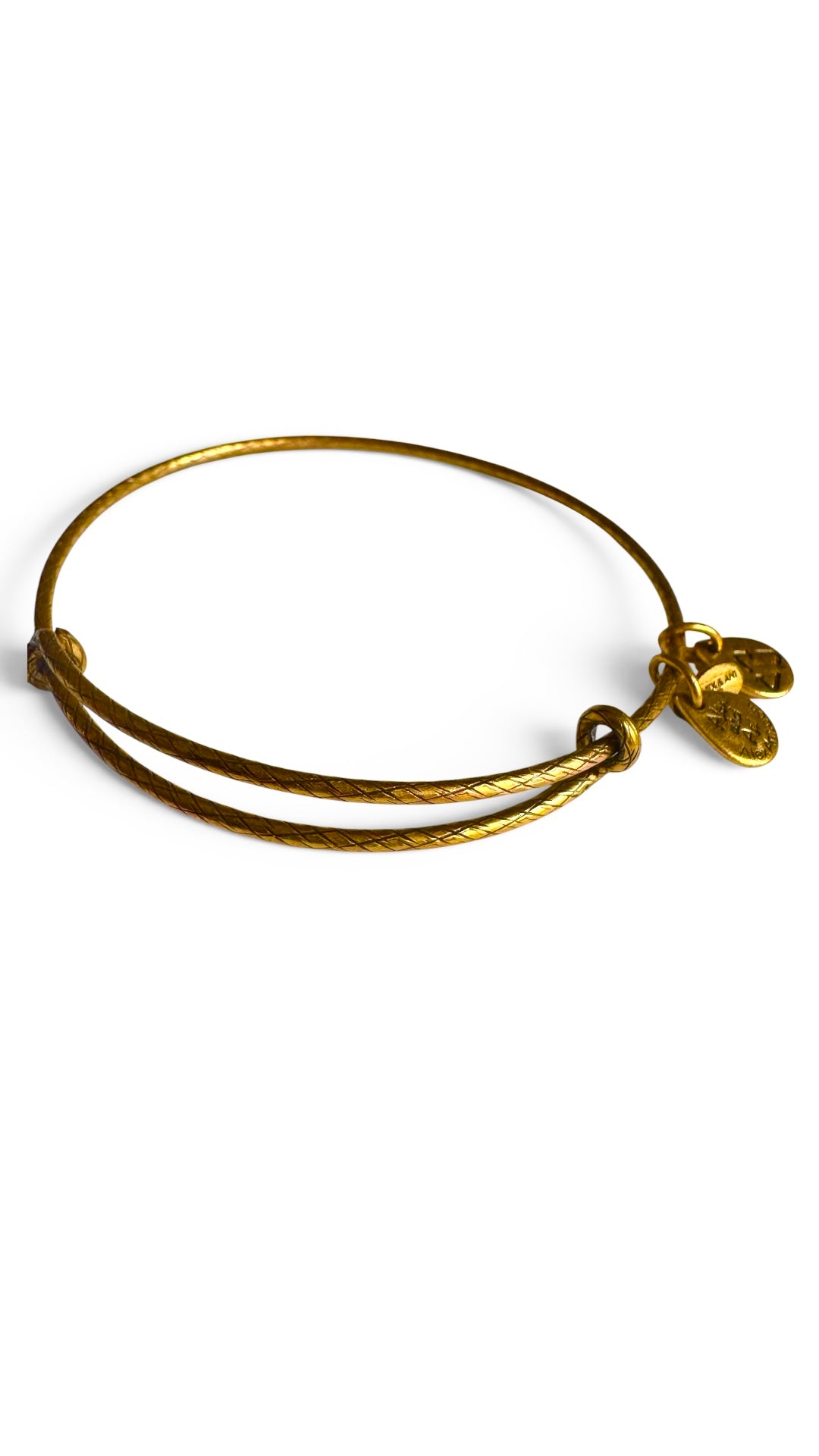 Gold-Tone Basket Weave Textured Single Bangle Bracelet