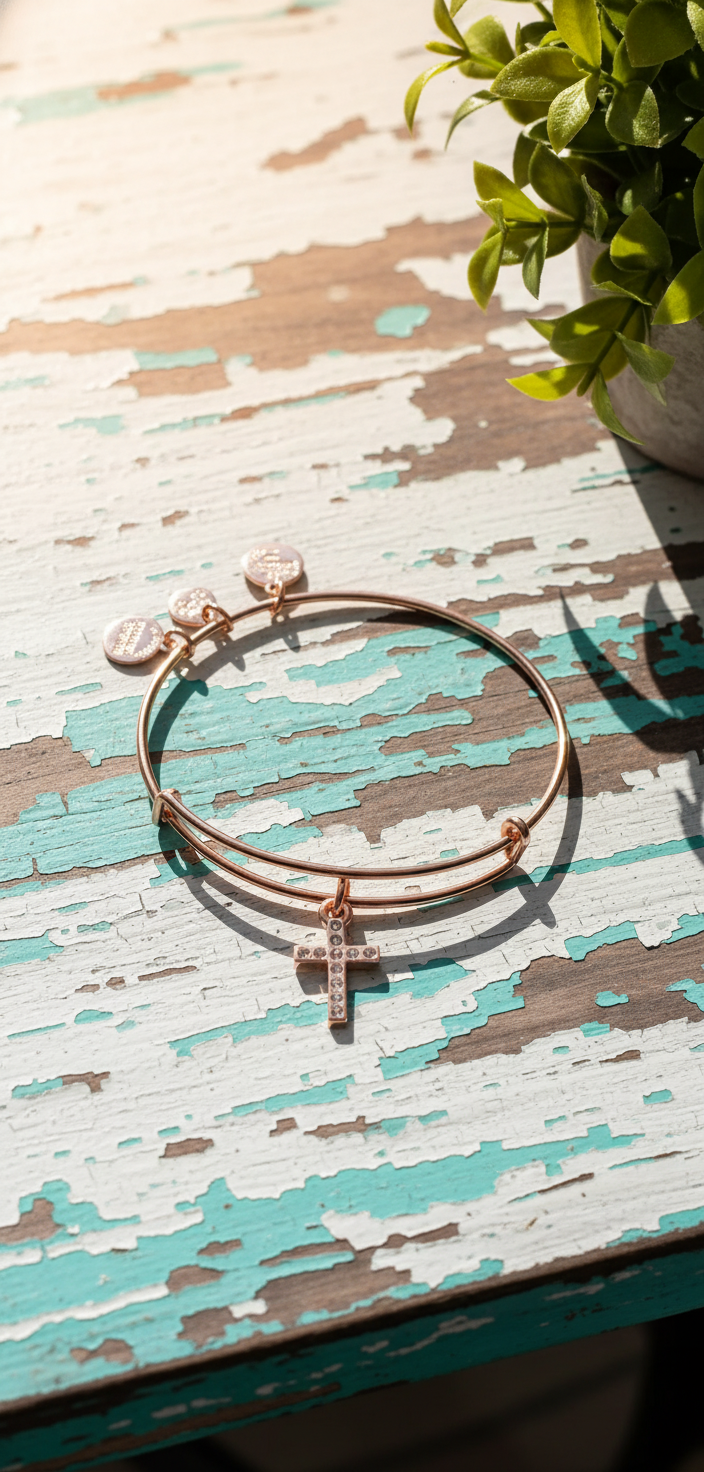 Alex and Ani  Rose Gold 'Faith & Hope' Swarovski Pave Cross Bangle Bracelet