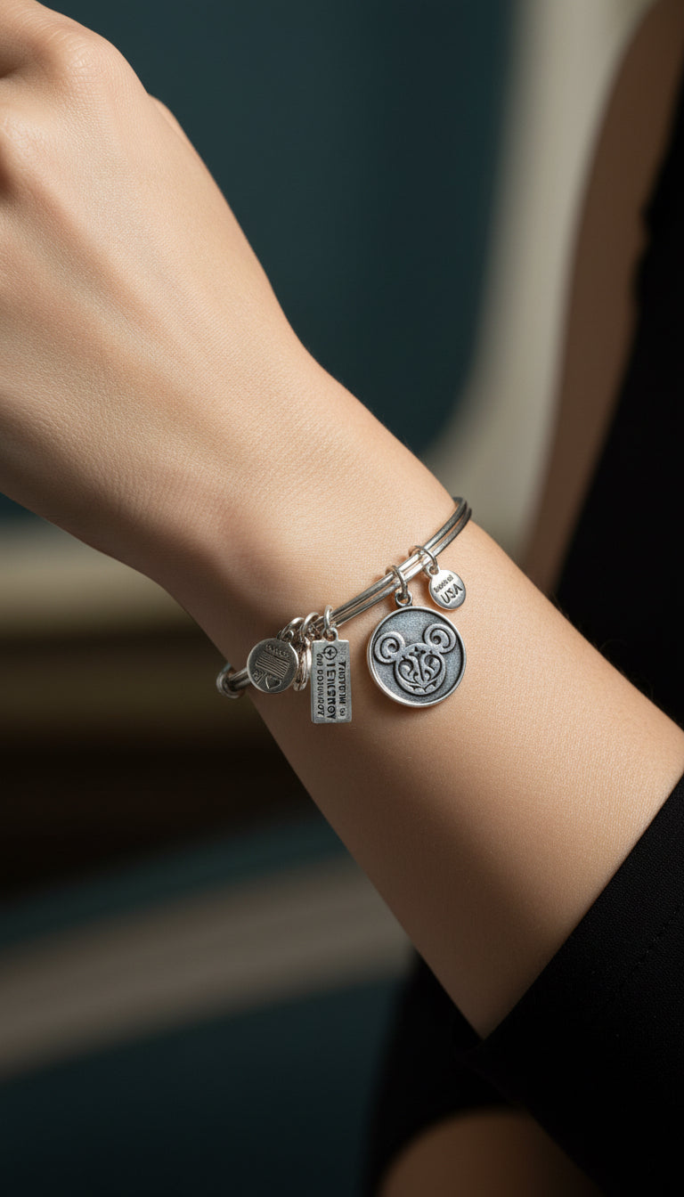 Alex and Ani - Disney Park Exclusive Charm Bracelet - Icon Mickey Mouse, Gift for Her in Rafaelian Silver, Collectors Bracelet