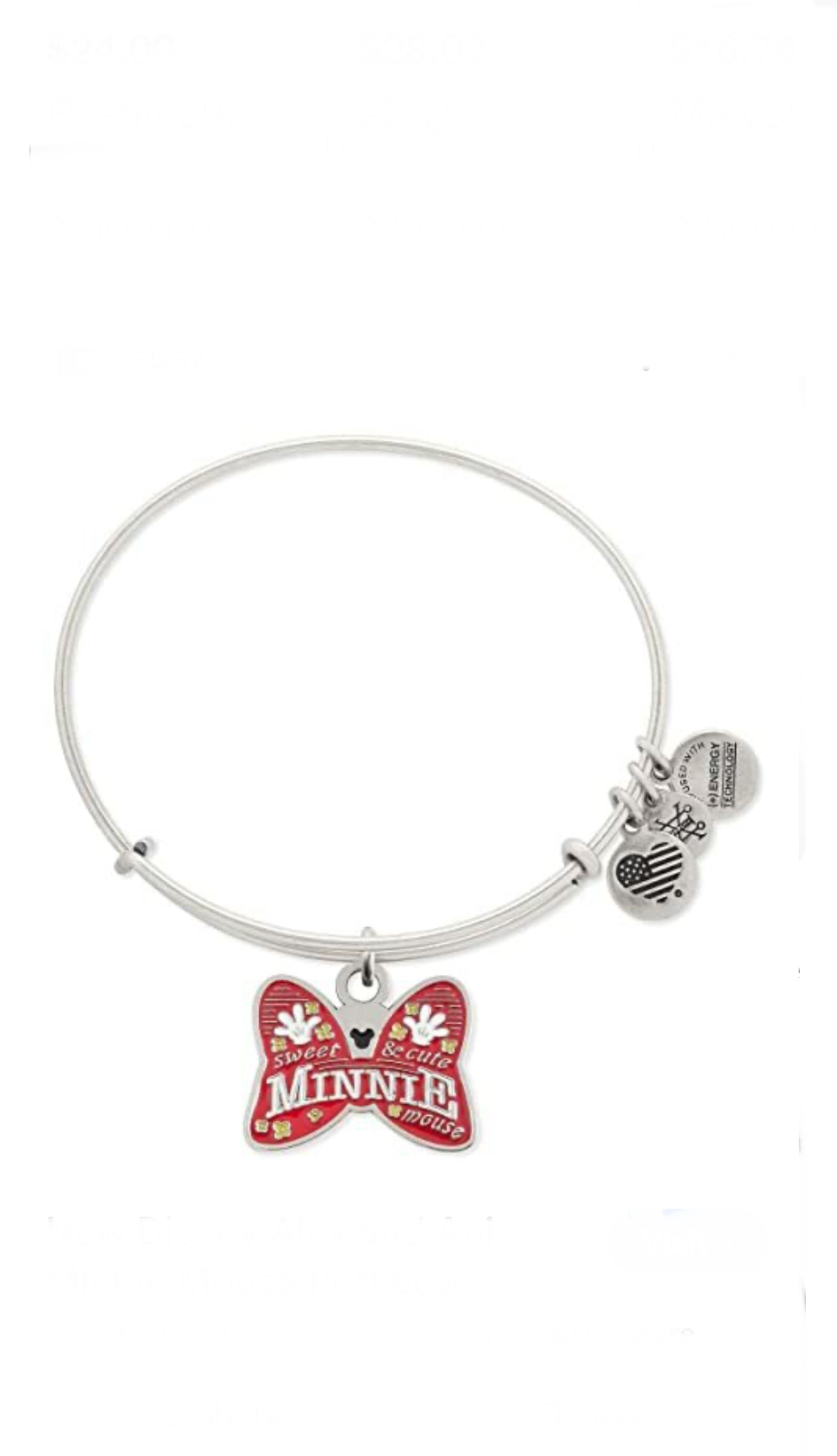 Alex and Ani - Minnie Mouse Bow, Disney Park Exclusive Charm Bangle Bracelet