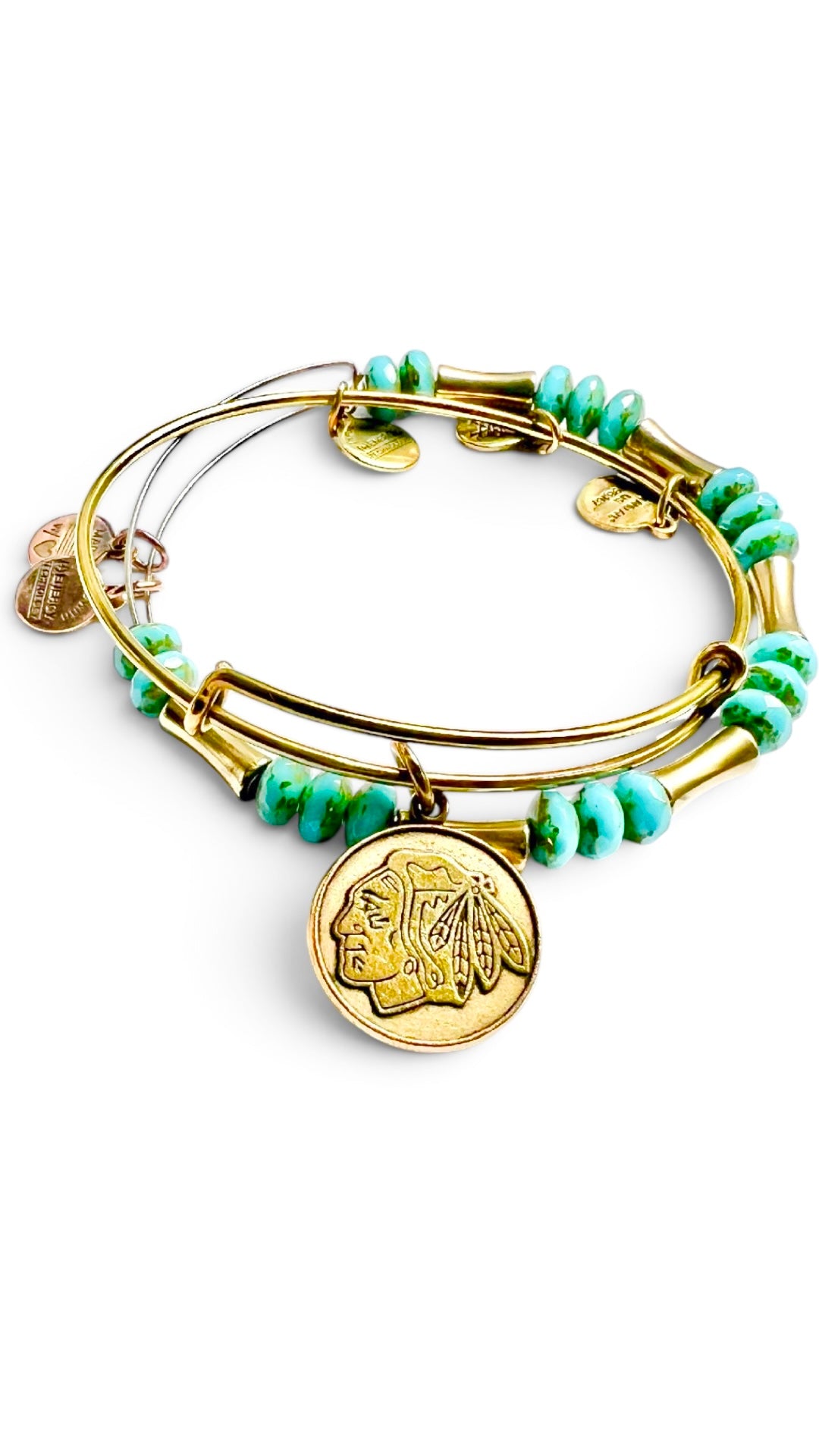 Alex and Ani - Special Sale, NHL Chicago Blackhawks Hockey Team Charm Bangle with Turquoise Beaded Bangle Bracelet