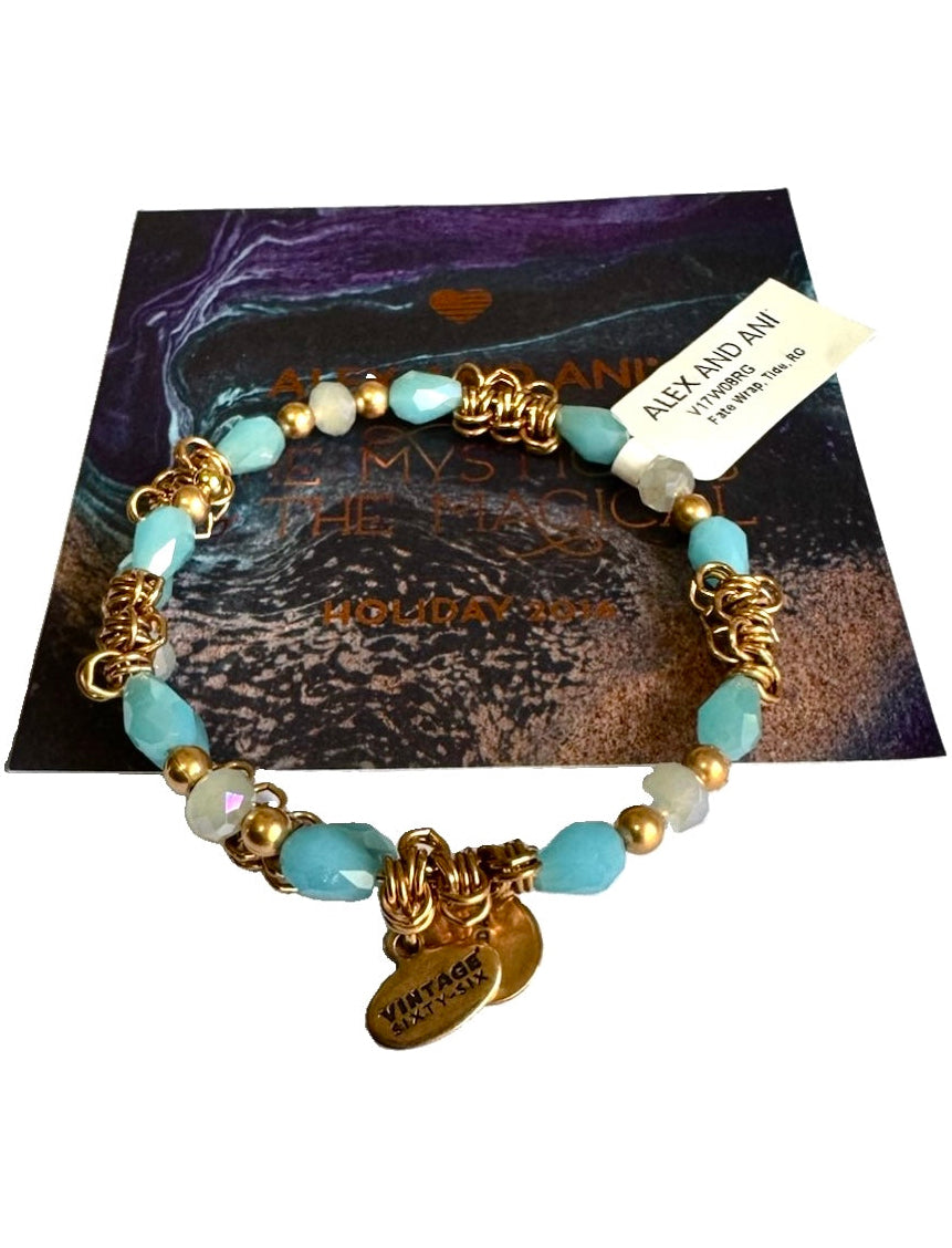 Alex & Ani - Fate Wrap, Tide Vintage 66 with Swarovski Crystal Beads Rafaelian Gold Bangle Bracelet