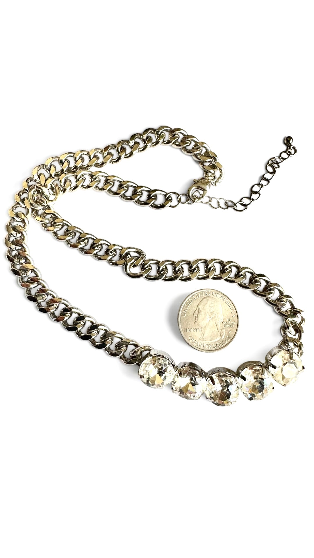 Clear Austrian Crystal Curb Link Vintage Rivière Necklace, Rare Find