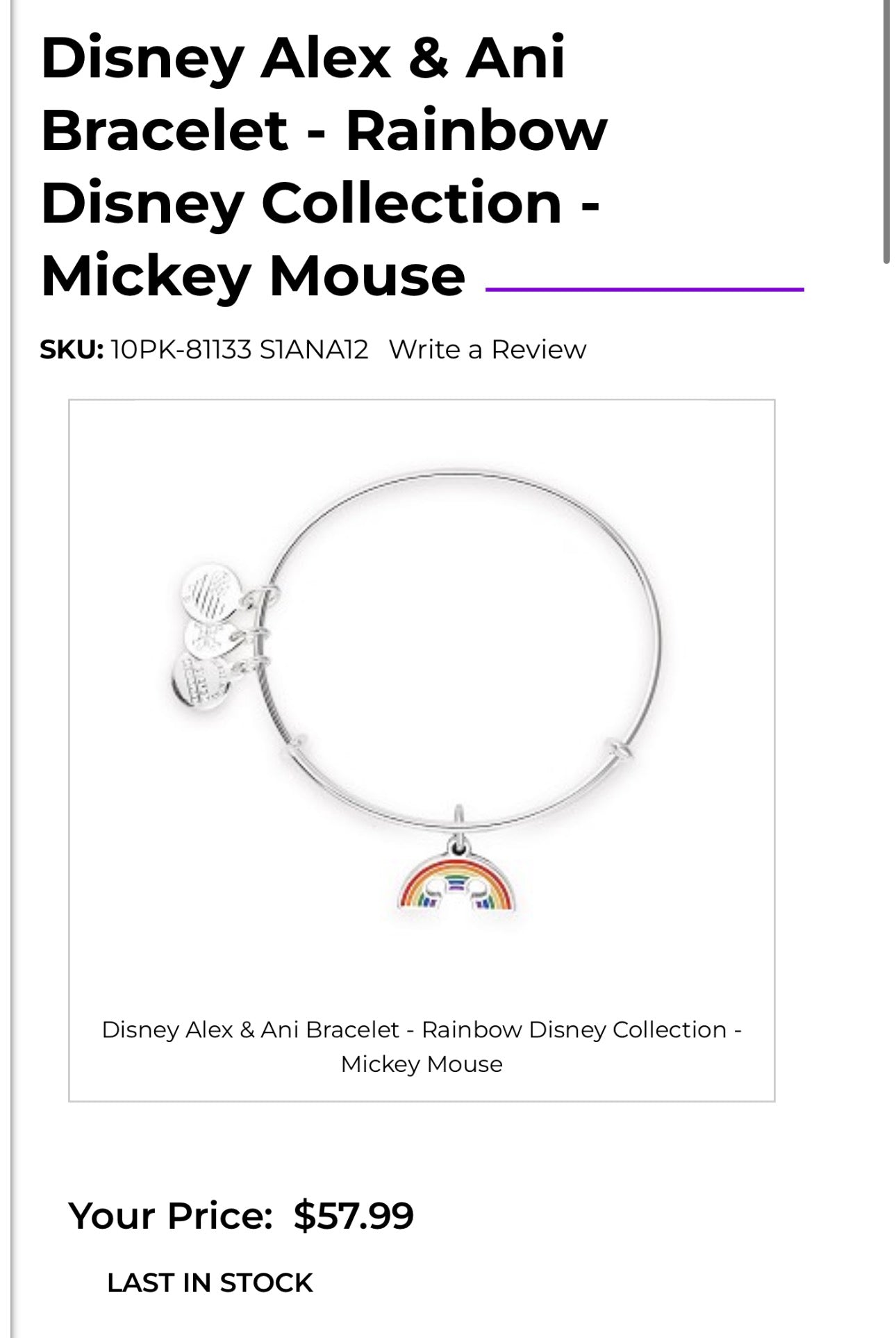 Alex and Ani - Rainbow Ears Mickey Mouse Charm Bangle Bracelet Collection Disney Park Exclusive