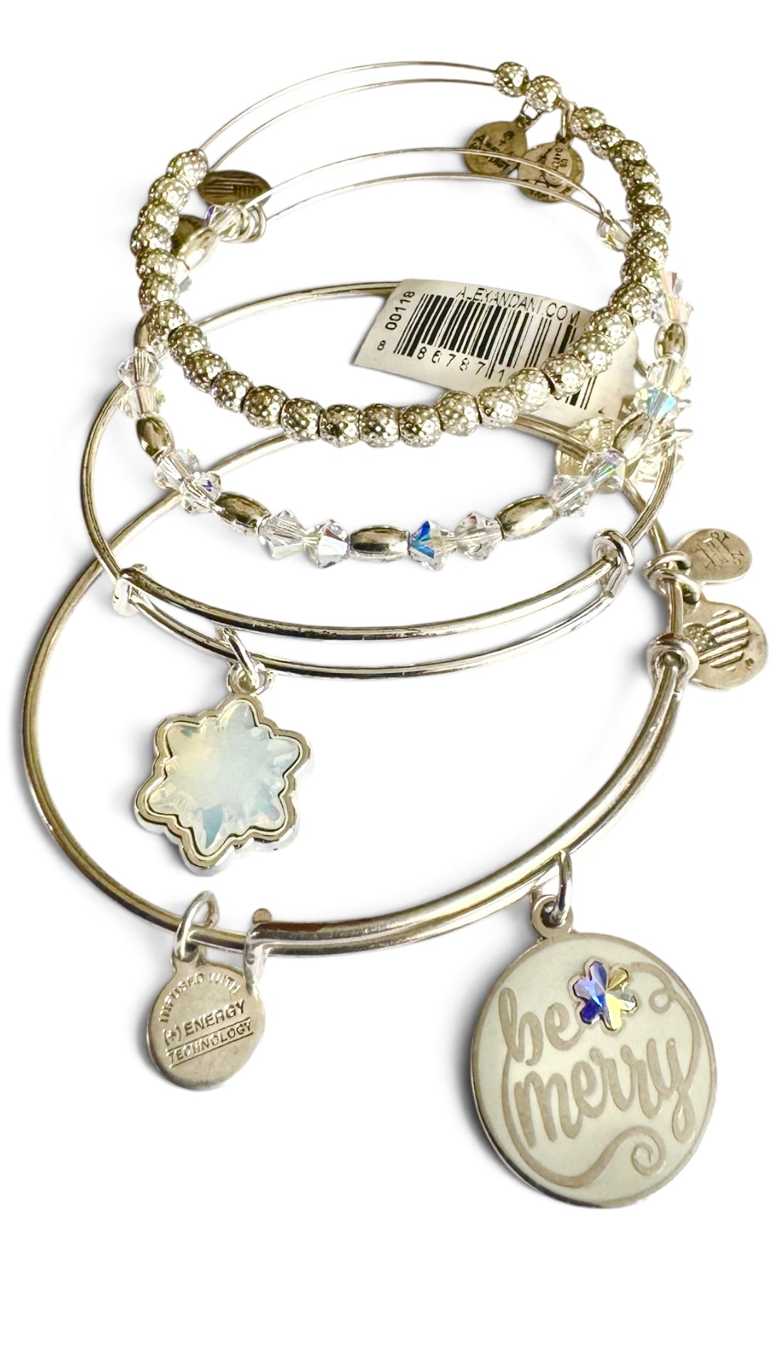Alex and Ani - Be Merry Holiday Bracelets Set of 4, with 2 Beaded Bangles