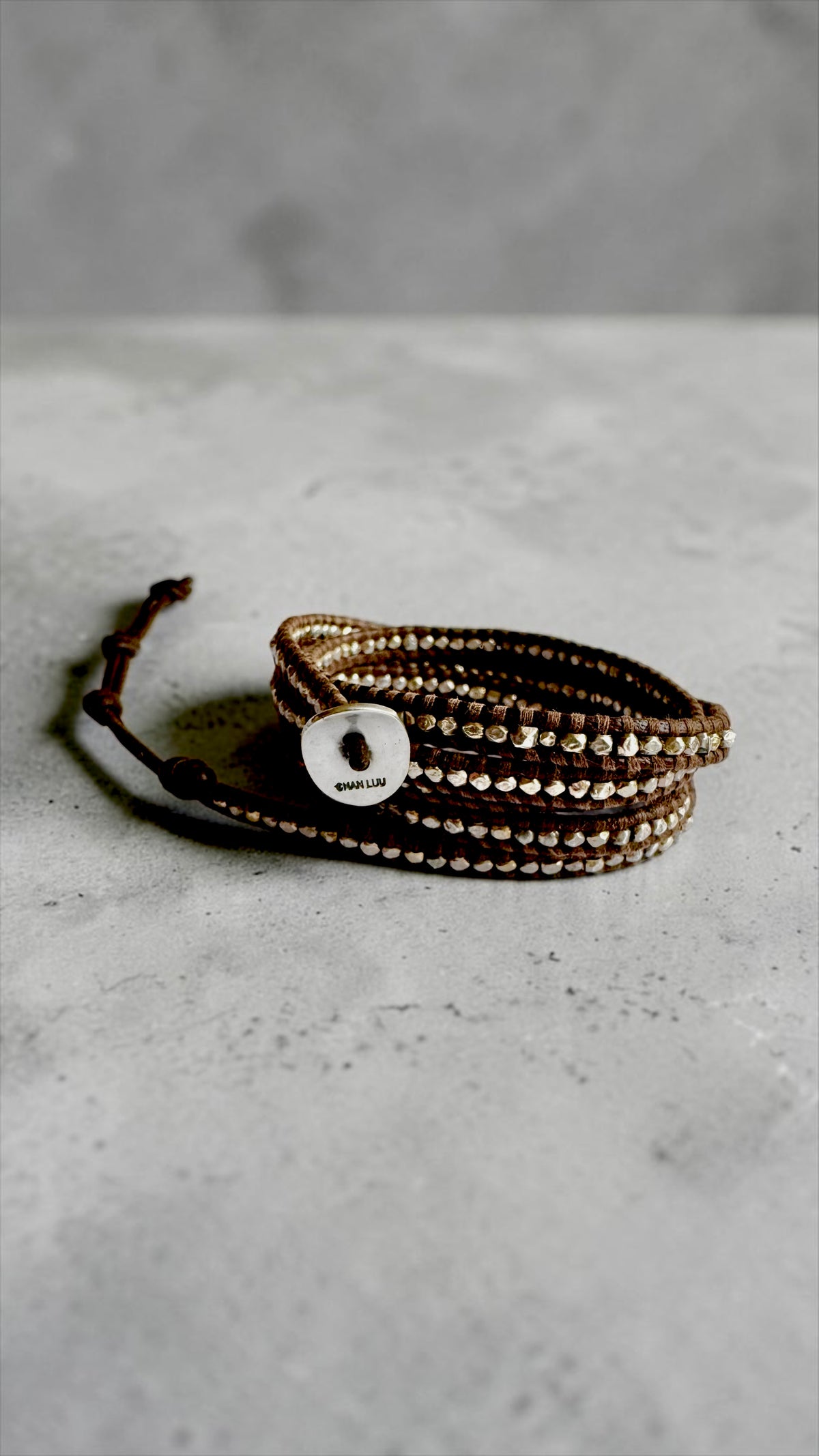 Chan Luu Wrap Brown Leather with Sterling Silver Textured Beads, 5 x Wrap