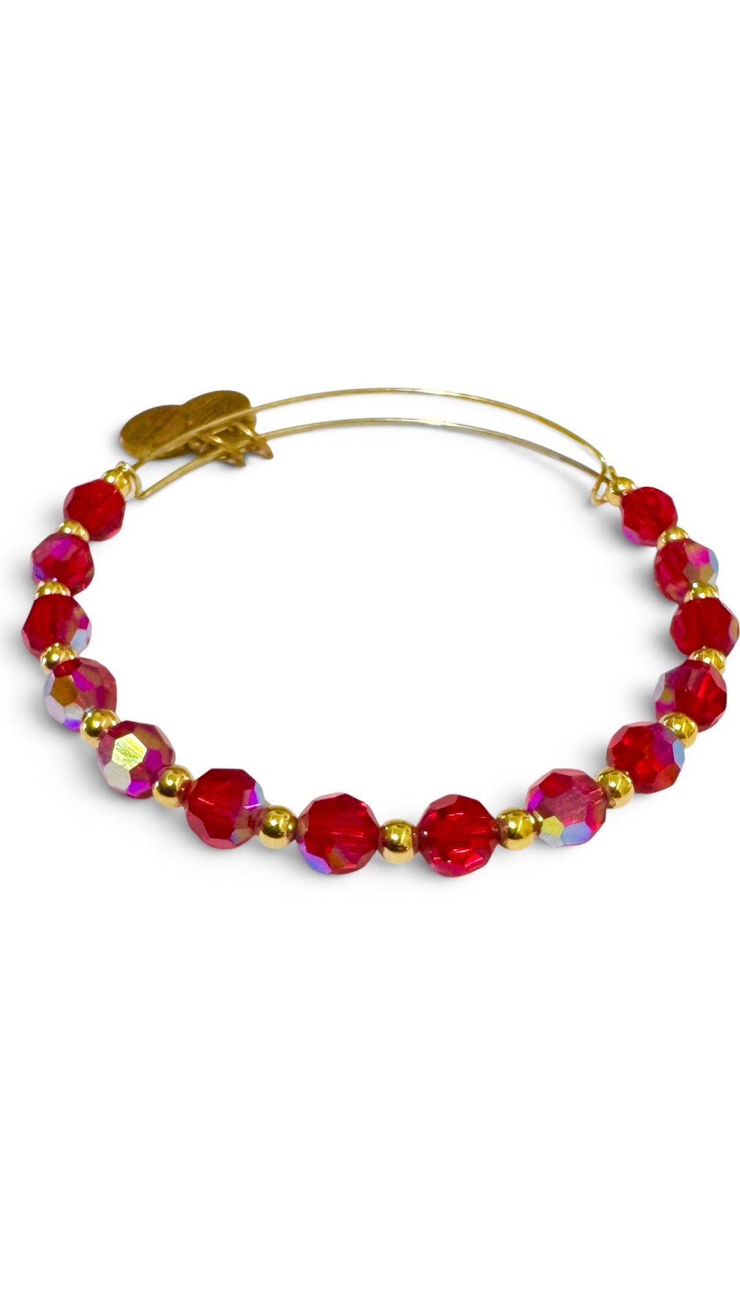 Alex and Ani - Red AB Swarovski Crystal and Gold Beaded Bangle Bracelet