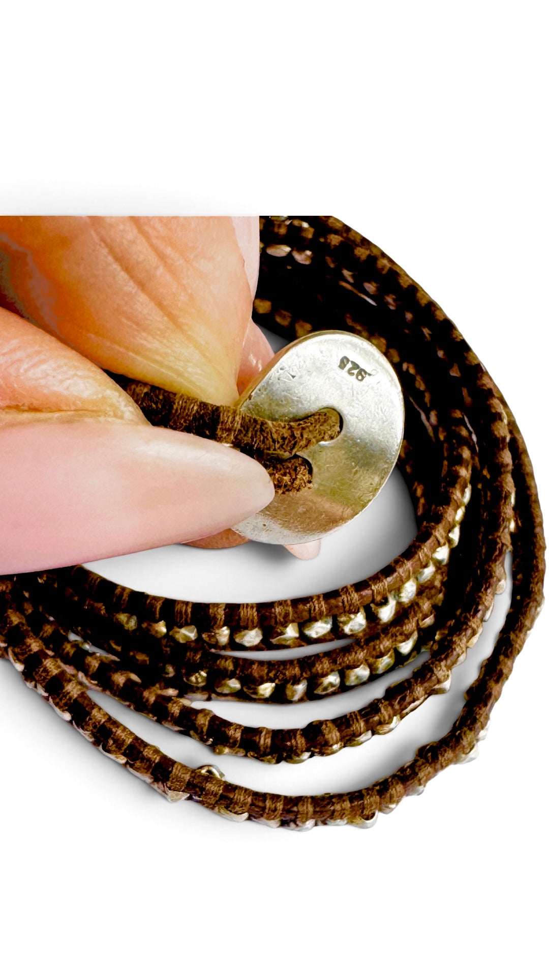 Chan Luu Wrap Brown Leather with Sterling Silver Textured Beads, 5 x Wrap