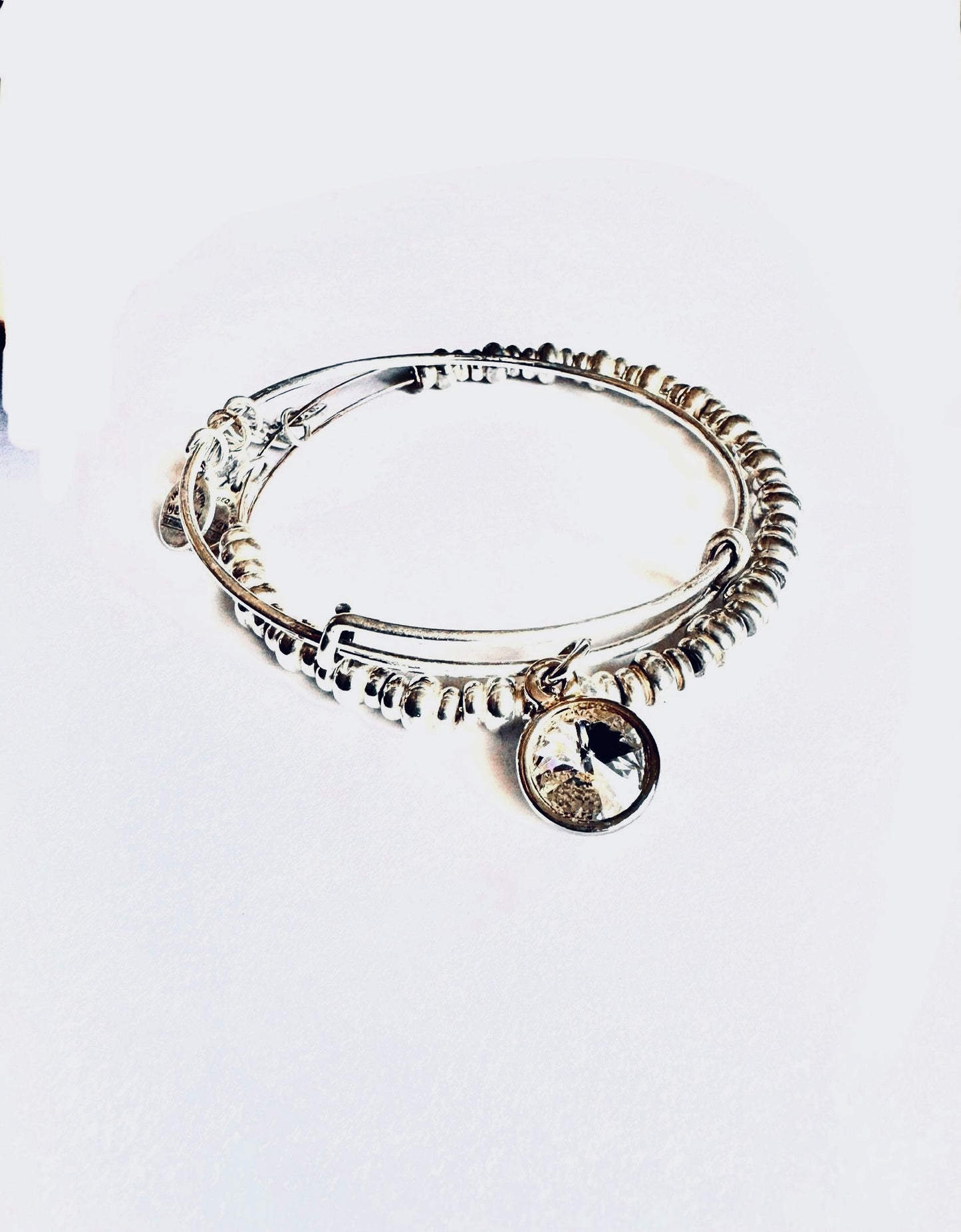 Alex and Ani - Special Sale 2 Charm Bangle Bracelets, April Clear Swarovski Crystal Teardrop & Nile Beaded Bangle