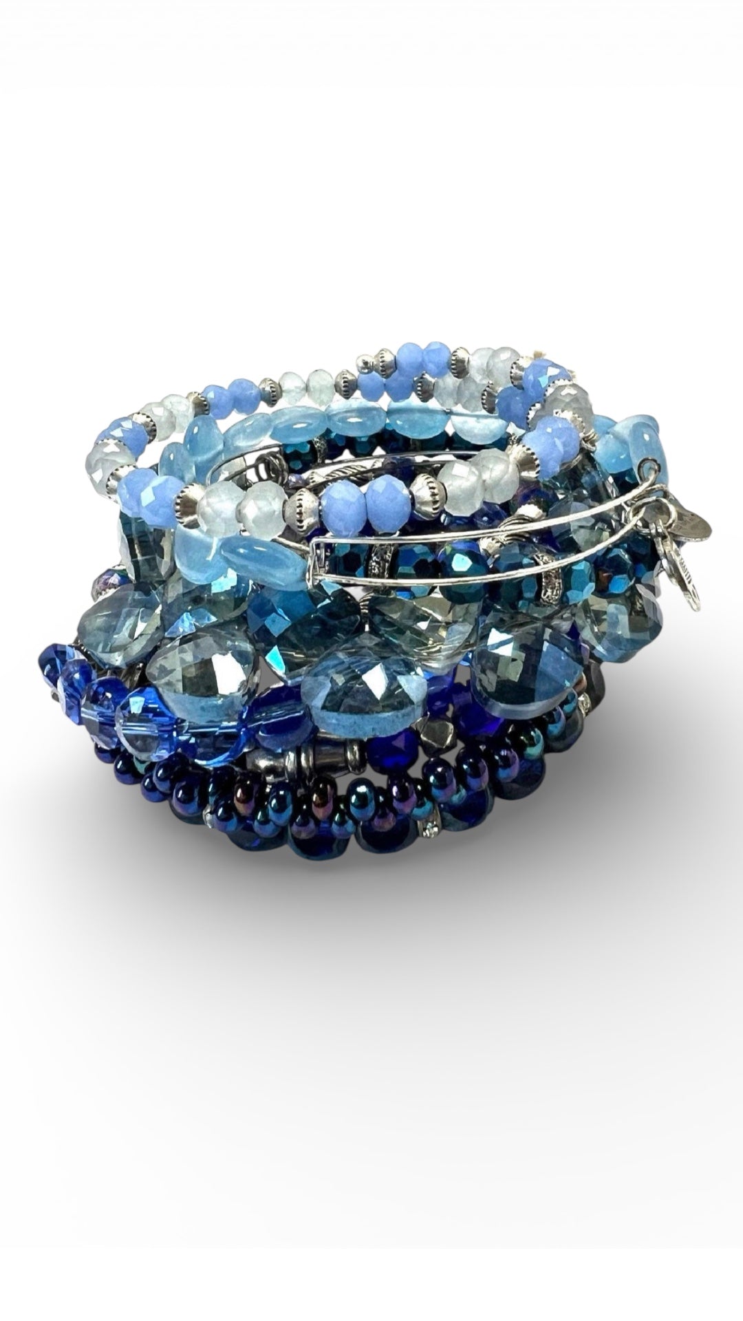 Alex and Ani - Aquamarine Faceted Crystal Beaded Wrap Bangle Bracelet, Vintage Sixty-Six
